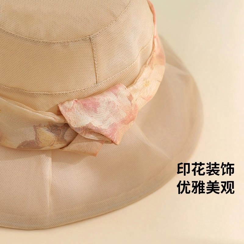 红豆 遮阳帽春夏户外防紫外线可折叠帽太阳帽 桑蚕丝 锦纶 聚酯纤维 防晒帽 女款
