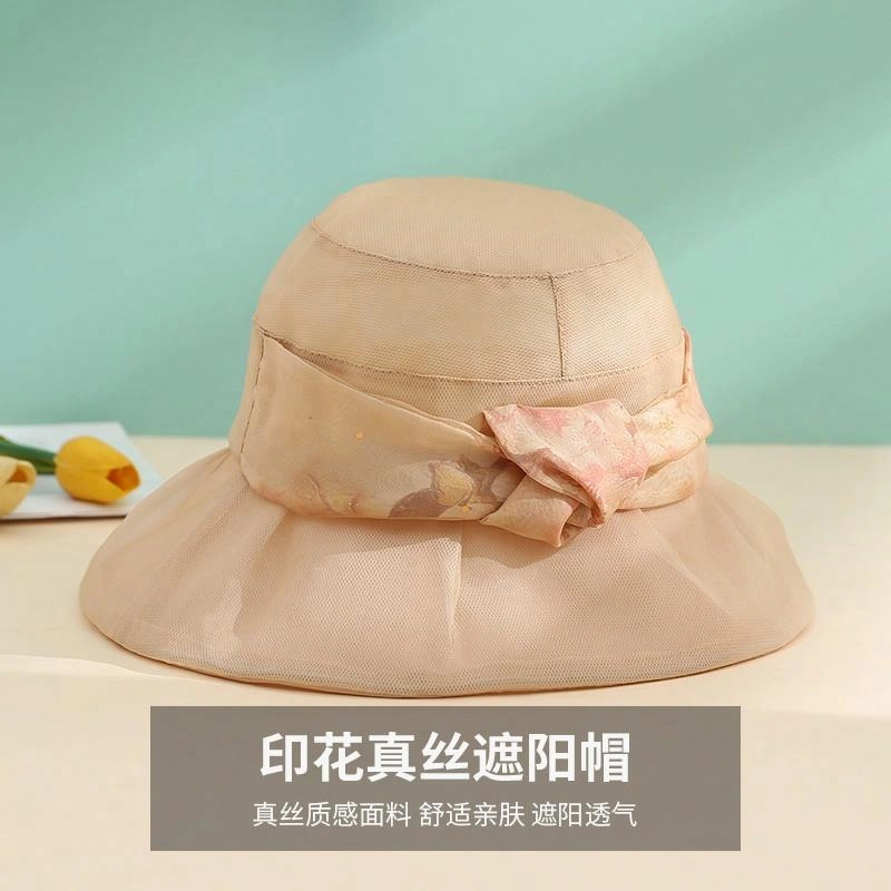 红豆 遮阳帽春夏户外防紫外线可折叠帽太阳帽 桑蚕丝 锦纶 聚酯纤维 防晒帽 女款