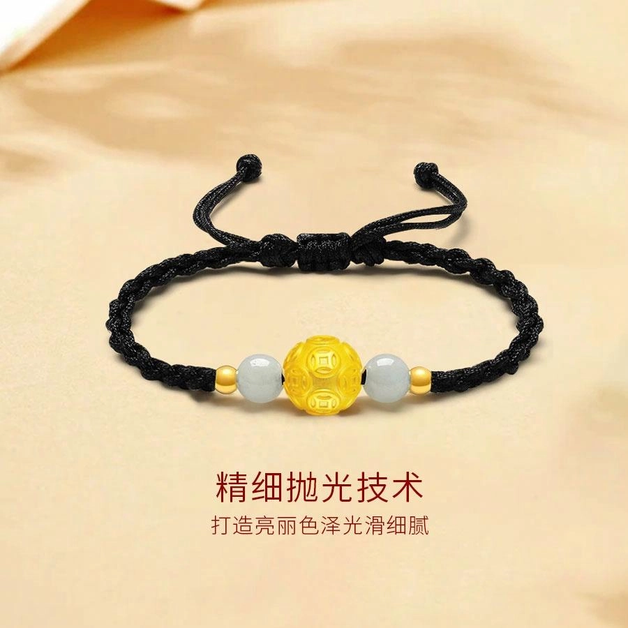 【999纯金高品质】 金师傅 转运金钱珠手绳 时来运转招财纳福新中式国潮复古气质百搭小众高级#好运 足金 一口价 黄金手链 男女同款情侣款