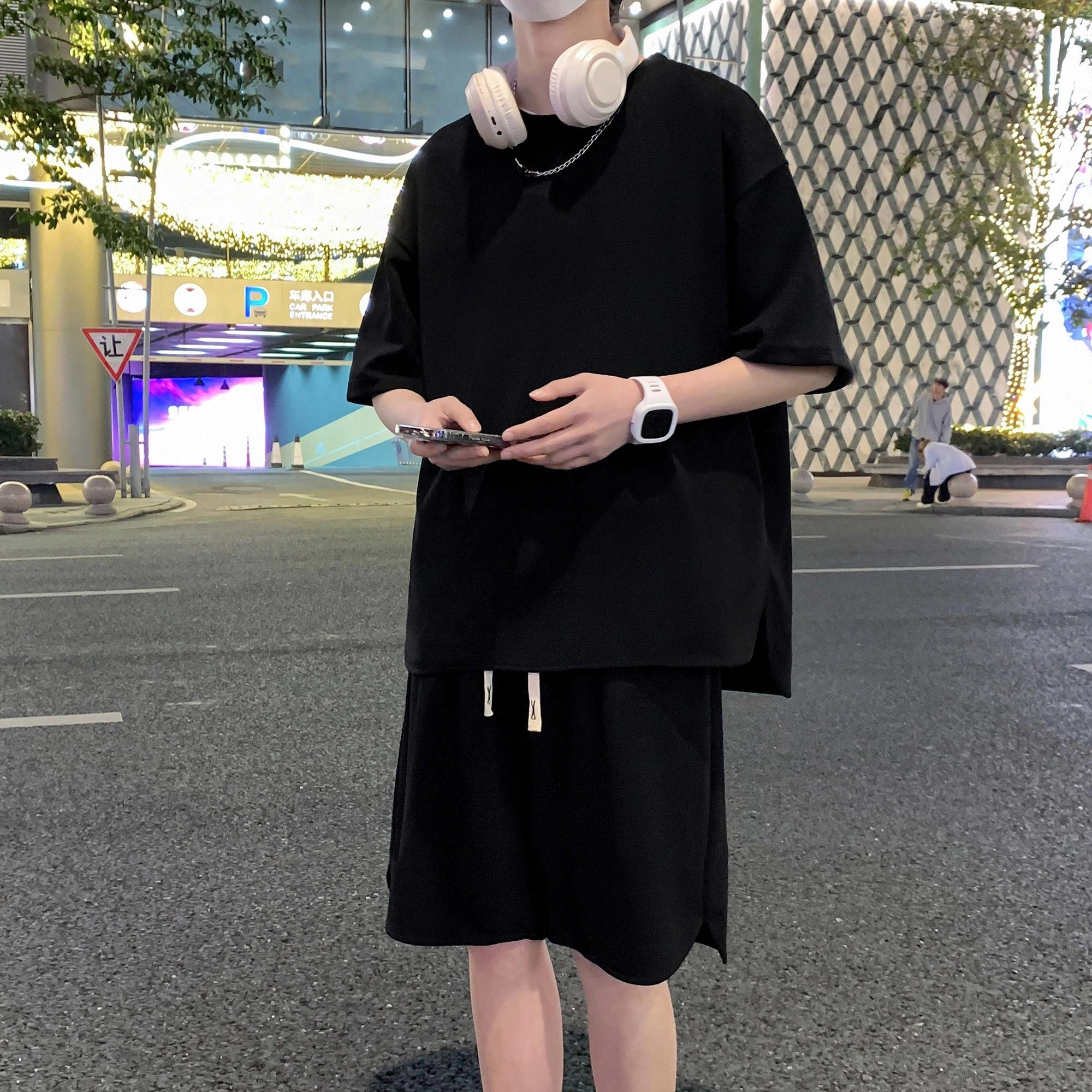 北欧攻略 美式纯色透气舒适休闲运动套装 男女同款