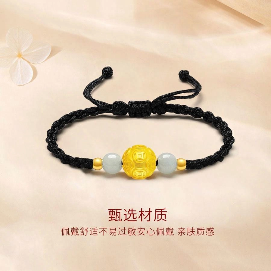 【999纯金高品质】 金师傅 转运金钱珠手绳 时来运转招财纳福新中式国潮复古气质百搭小众高级#好运 足金 一口价 黄金手链 男女同款情侣款