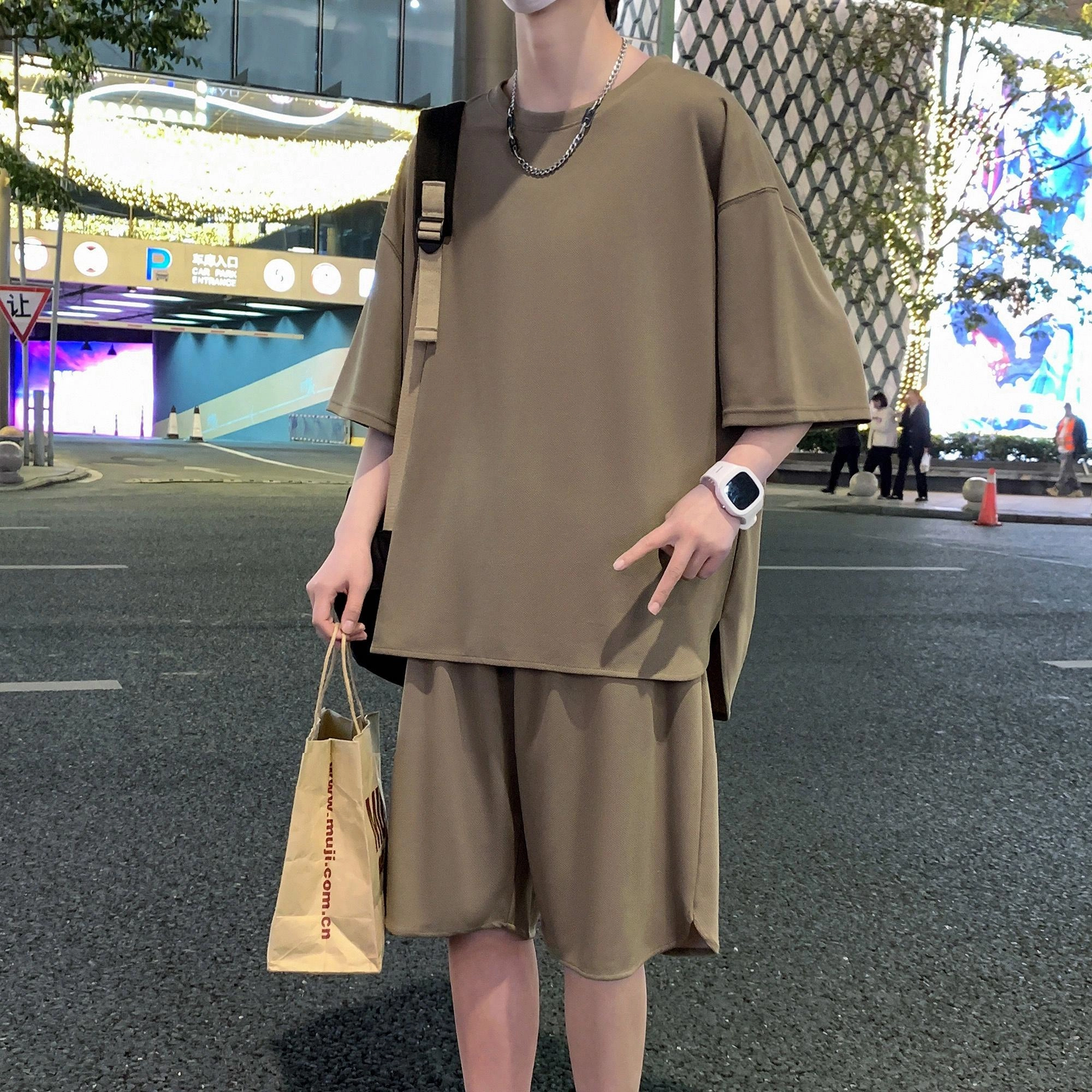 北欧攻略 美式纯色透气舒适休闲运动套装 男女同款