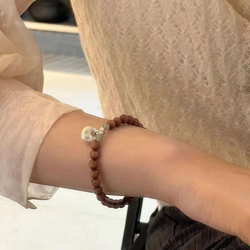 指尖瑰宝 新中式平安扣古文玩串珠好运 精致小众设计国风轻奢高颜值手饰 桃木 手串 男女同款情侣款