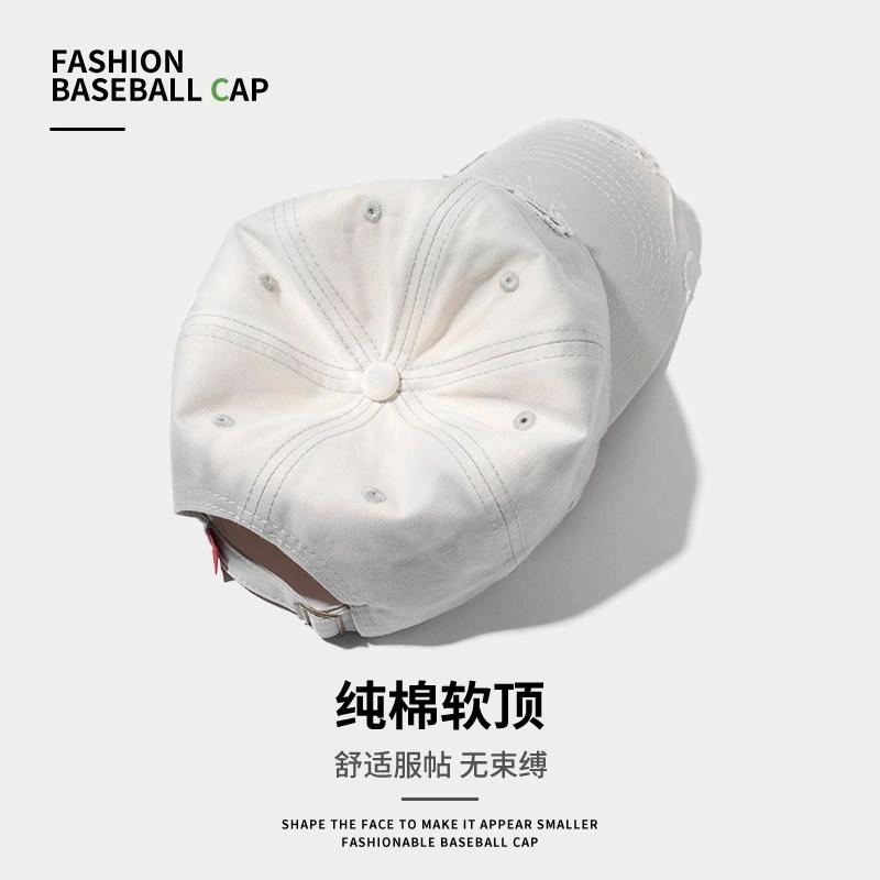 浪莎 美式棒球帽子弯檐显脸小深顶复古水洗做旧字母刺绣个性遮阳 棉 鸭舌帽 男女同款情侣款