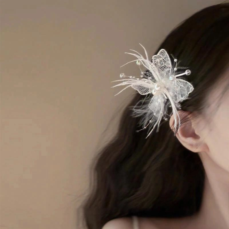 韵系 甜美蕾丝蝴蝶羽毛珍珠 铜镀金 发夹 女款