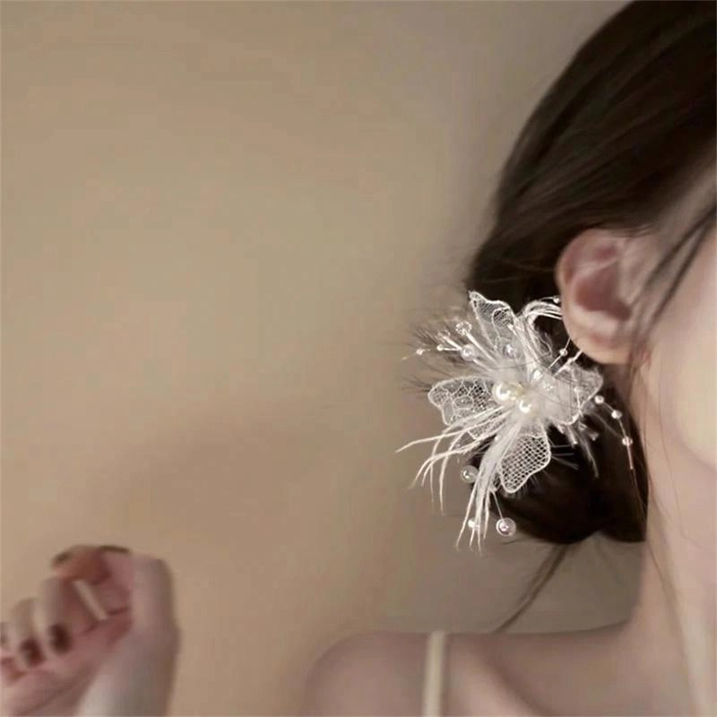 韵系 甜美蕾丝蝴蝶羽毛珍珠 铜镀金 发夹 女款