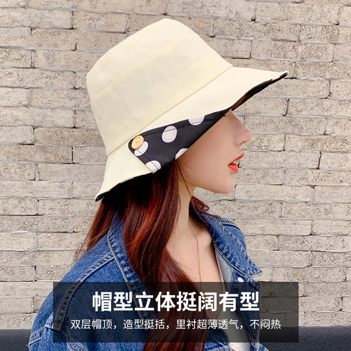 红豆 遮阳帽春夏户外防紫外线可折叠太阳帽 聚酯纤维 防晒帽 女款