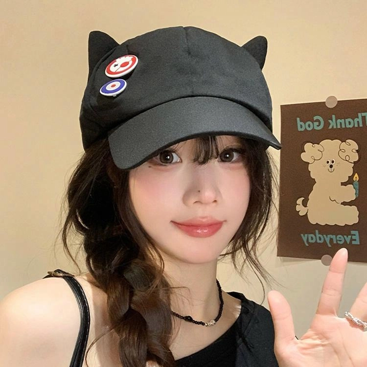 玄唐 二次元动漫卡通猫耳朵春夏季甜美可爱小众日系大头围显脸小百搭亚文化少萝萌系宅棉帽 聚酯纤维 鸭舌帽 女款
