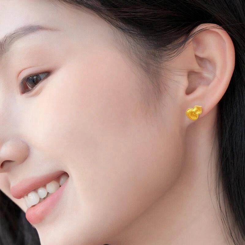 雅生珠宝 爆闪龙鳞葫芦耳饰 福禄吉祥 平安顺遂 #好运 足金 按克计价 黄金耳钉 女款