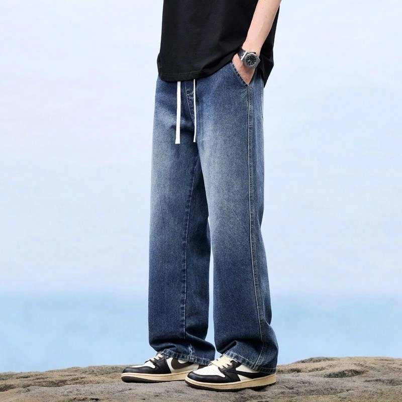 羽浅 美式复古时尚休闲宽松直筒裤牛仔裤 男女同款