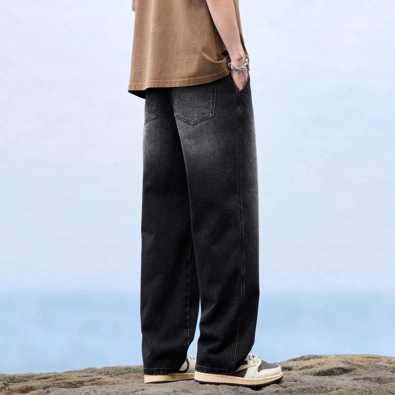 羽浅 美式复古时尚休闲宽松直筒裤牛仔裤 男女同款