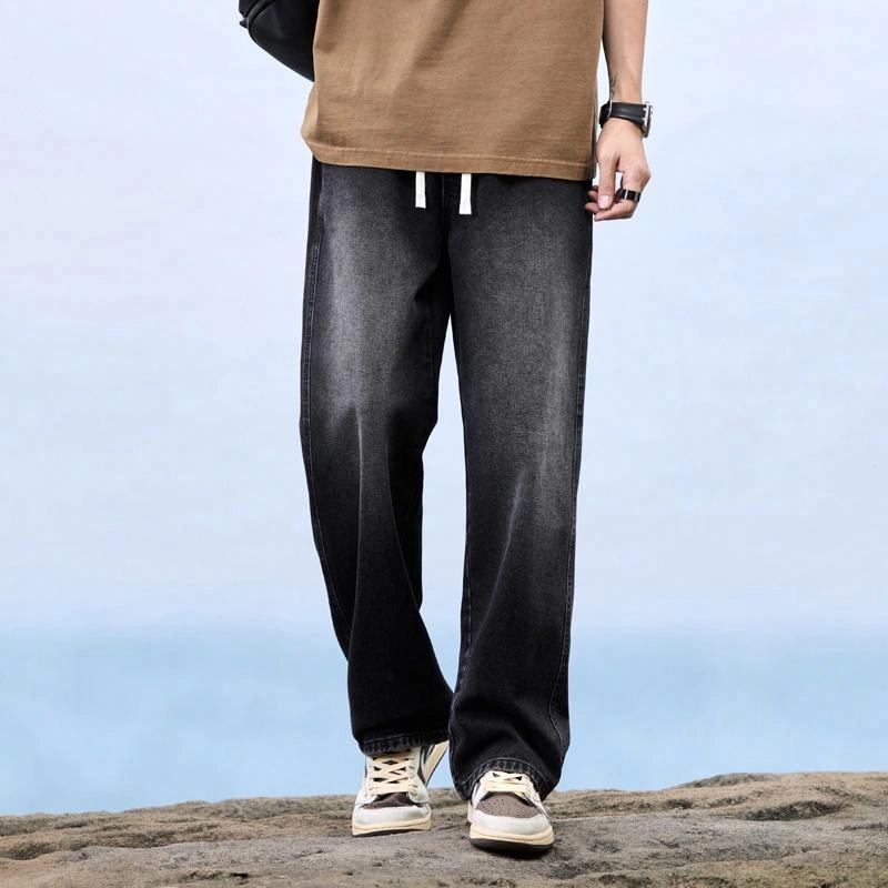 羽浅 美式复古时尚休闲宽松直筒裤牛仔裤 男女同款