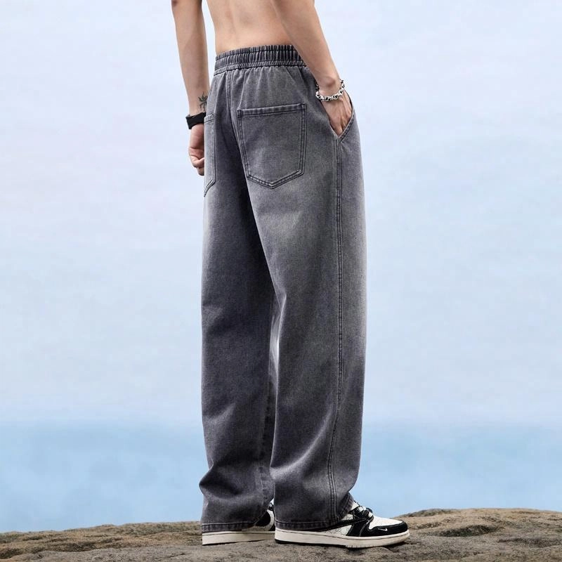 羽浅 美式复古时尚休闲宽松直筒裤牛仔裤 男女同款