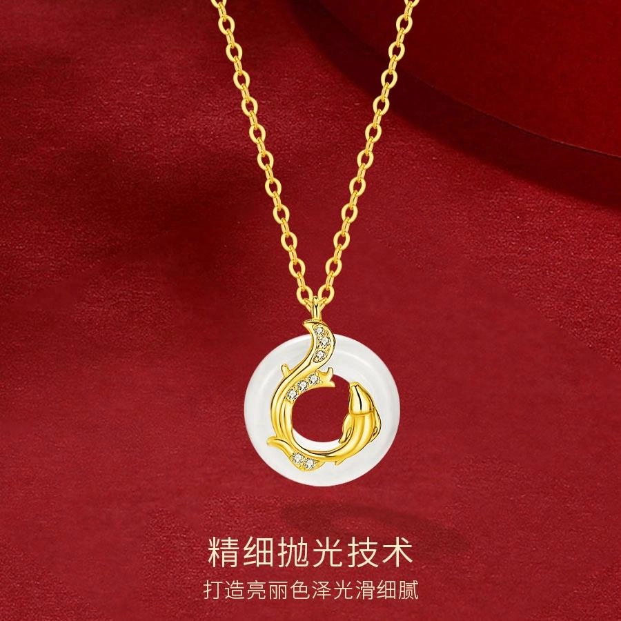 【精选高品质|S925银】 金师傅 好运锦鲤平安扣吊坠 鱼跃龙门上岸顺利转运新中式国潮气质优雅大方 小众轻奢设计高级#好运 玉髓 项链 女款