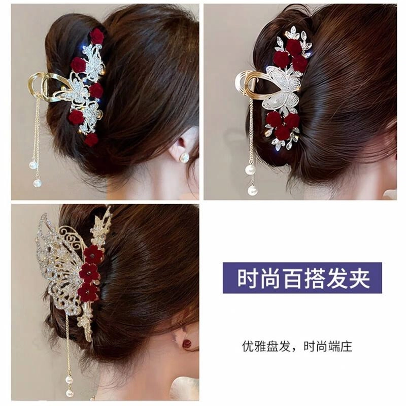 缔晶 甜美优雅浪漫红玫瑰蝴蝶鲨鱼 清新时尚气质通勤礼盒 合金 发夹 女款
