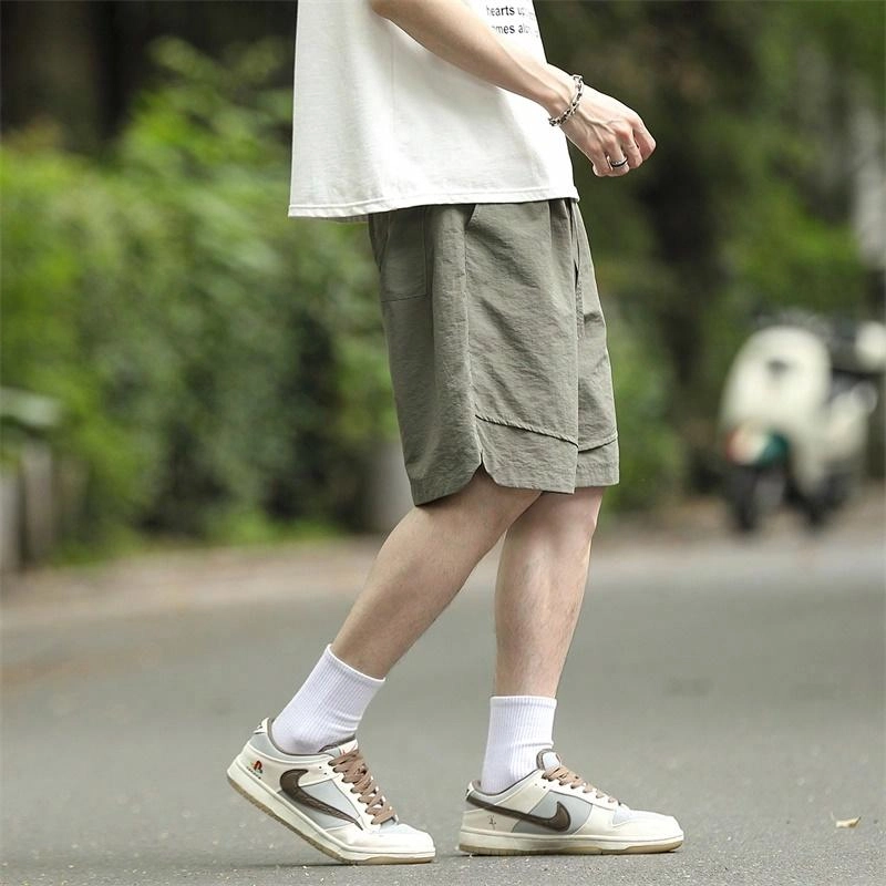 兰缪 日系简约纯色基础款日常通勤字母舒适复古美式百搭亲肤柔软舒适透气宽松五分休闲短裤 男女同款