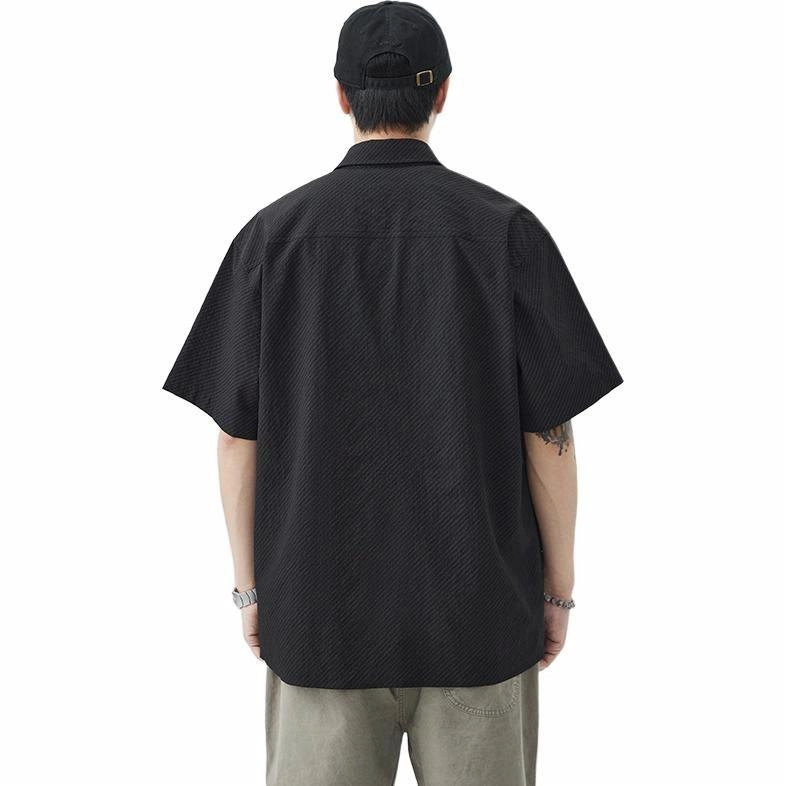 希越 薄款宽松休闲百搭痞帅翻领短袖衬衫 男款 黑色