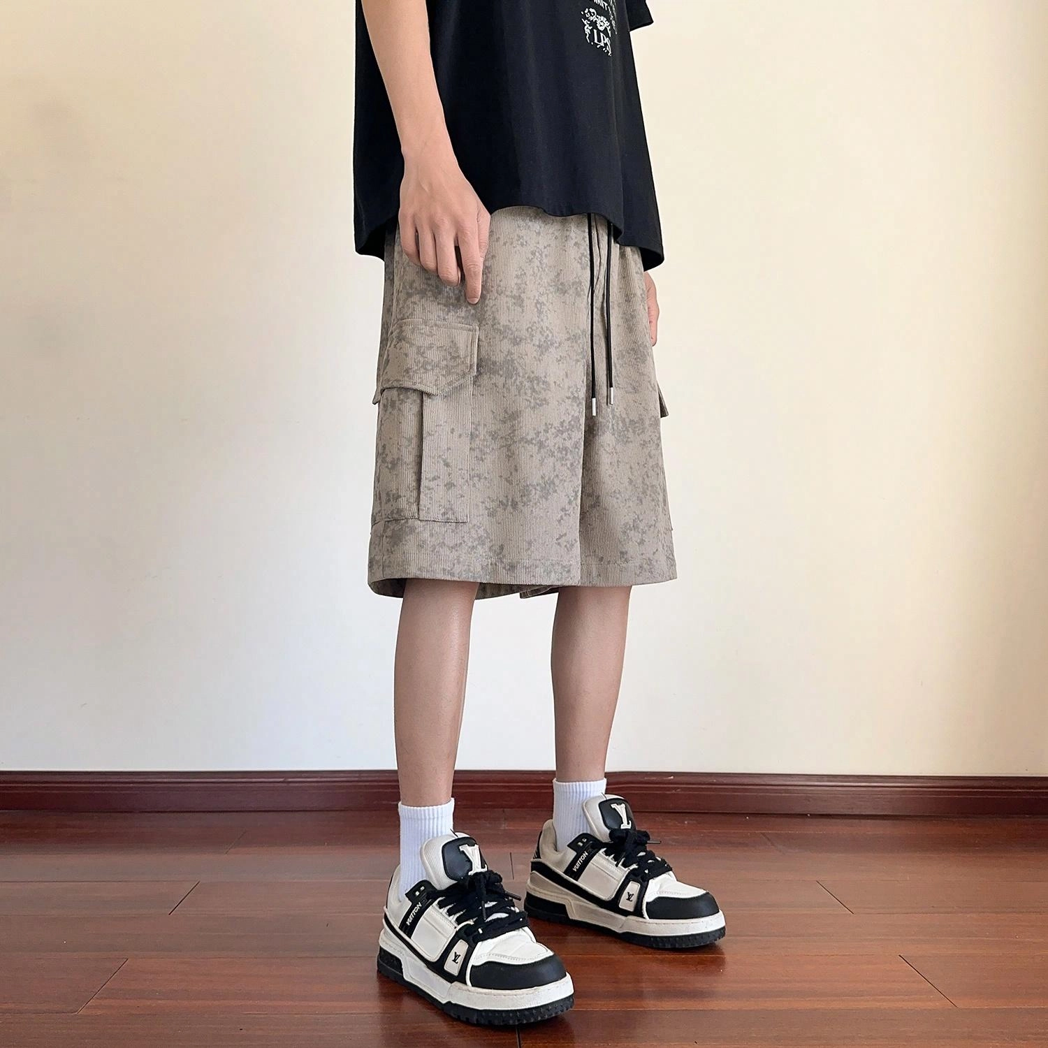 颂希尔 美式宽松凉感五分裤扎染口袋设计感休闲短裤 男女同款