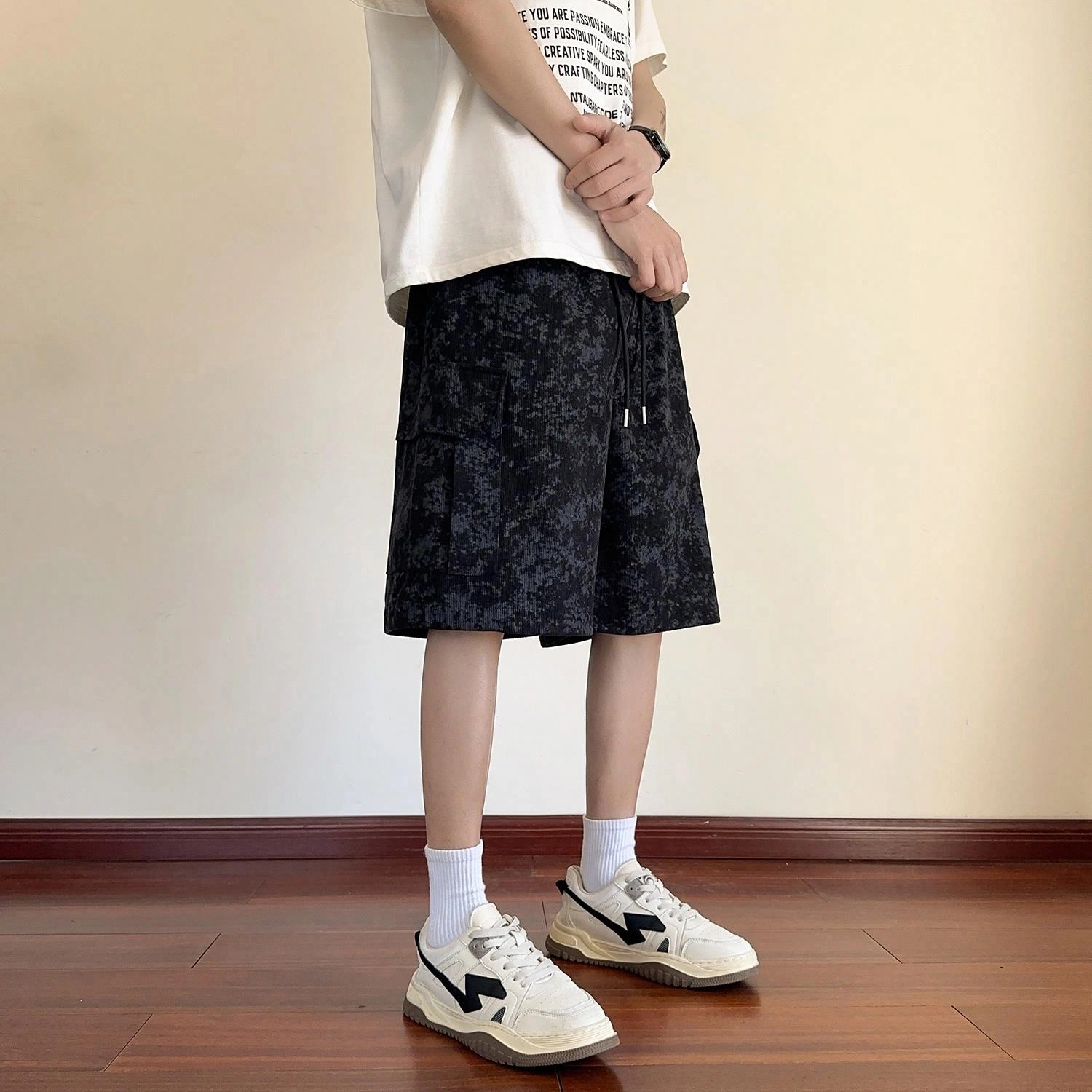 颂希尔 美式宽松凉感五分裤扎染口袋设计感休闲短裤 男女同款