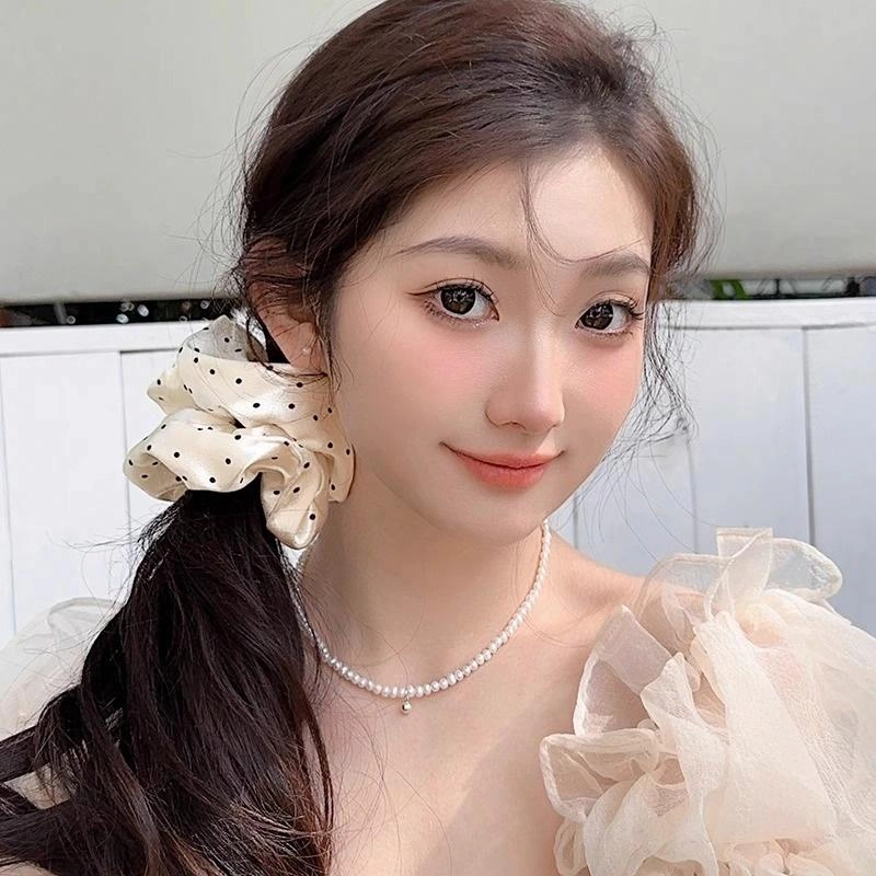 丹琴 法式缎面波点大肠高级感扎头发不伤头发高弹力橡皮筋丸子 布艺 发圈 女款