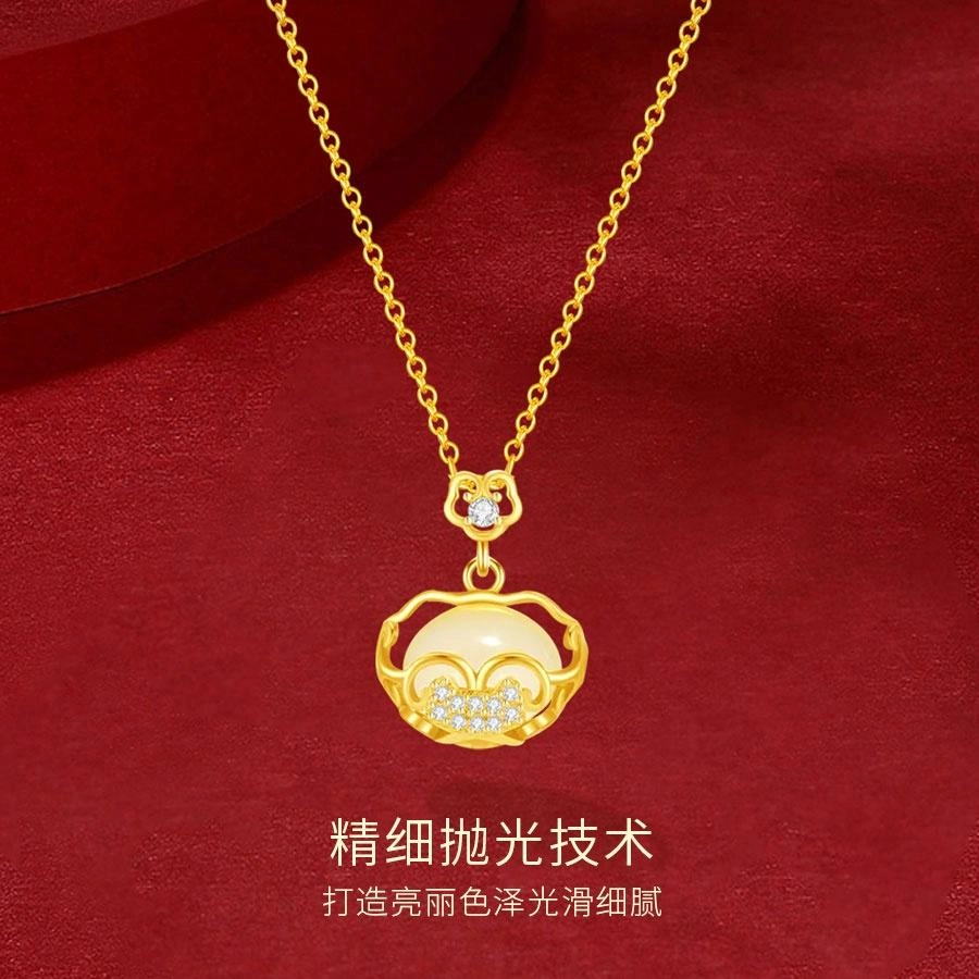 【S999银|甄选高品质】 金师傅 吉祥如意平安锁吊坠 本命年长命锁新中式国潮气质优雅清冷 小众轻奢设计高级#好运 玉髓 项链 女款