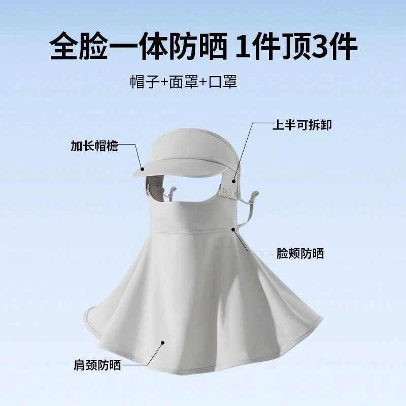 南极人 骑行脸罩帽子遮脖子全脸一体脸基尼高颜值防紫外线冰丝口罩护颈骑行开车遮阳面纱 锦纶 防晒面罩 女款