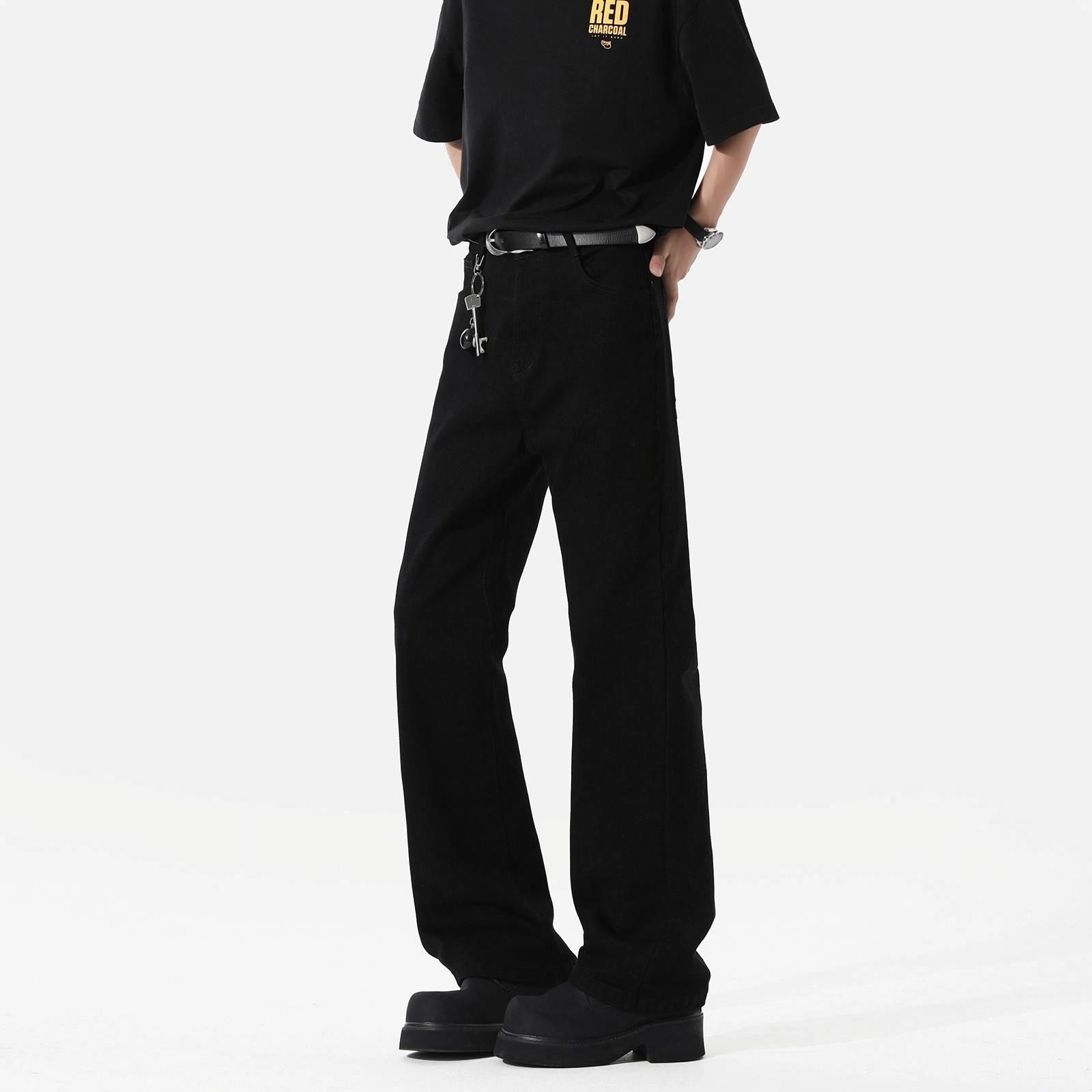 哲源 美式复古高街宽松直筒牛仔裤 男女同款 黑色