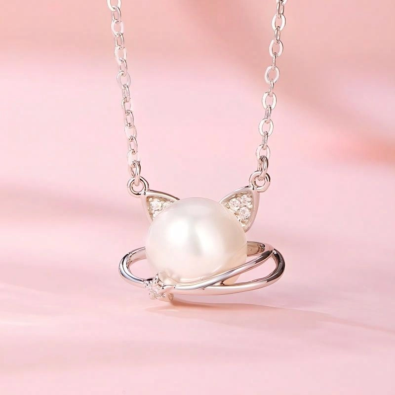 安道子 星球猫咪可爱森系小清新 淡水珍珠 项链 女款