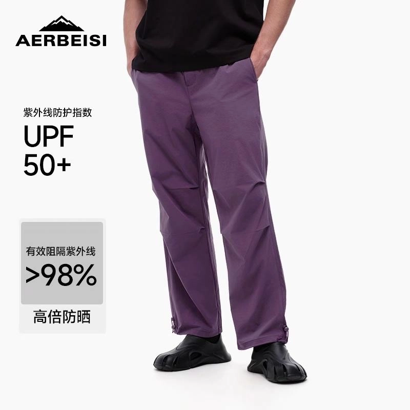 阿尔卑斯 系绳松紧腰直筒伞兵裤户外防晒透气薄款休闲裤 男女同款