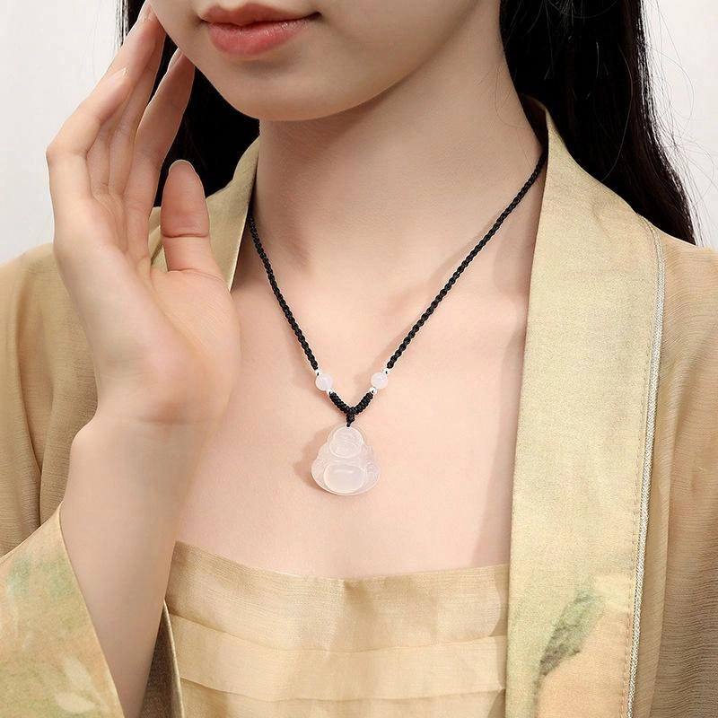 庆大福 弥勒佛系列 新中式大肚佛公 冰透温润平安#好运 玉髓 项链 男女同款情侣款