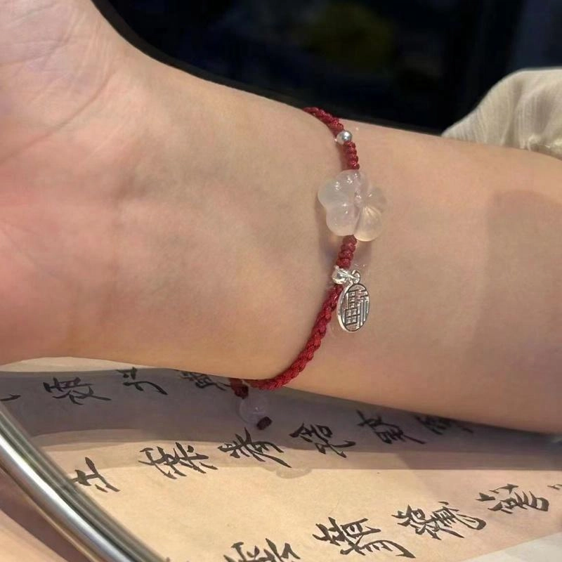 喜宝春花 桃花福牌 诸事喜乐国风小众新中式复古新中式百搭福禄吉祥时尚百搭好运 玛瑙 手链 女款