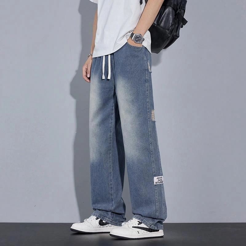 羽浅 直筒宽松美式高街潮牌牛仔裤 男女同款