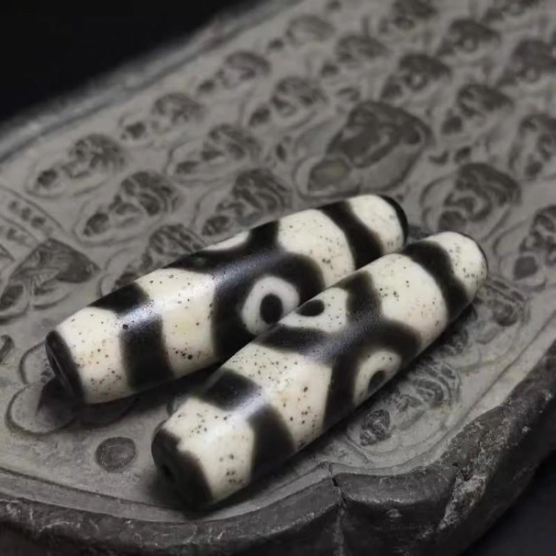 灵运宝 【师傅已加能量】#转运招财西藏藏区莲花三眼天珠一对黑白分明老矿风化油润包浆老料器磨损到位 小米珠 吊坠 男女同款情侣款
