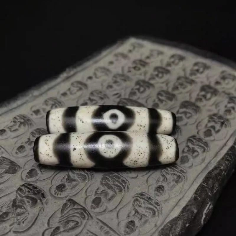 灵运宝 【师傅已加能量】#转运招财西藏藏区莲花三眼天珠一对黑白分明老矿风化油润包浆老料器磨损到位 小米珠 吊坠 男女同款情侣款