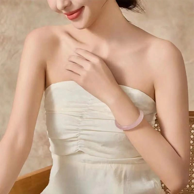 郁馨 芝士奶冻莓莓冰透小众设计一步一响高级感 古风旗袍#好运 玻璃猫眼 玉石手镯 男女同款情侣款