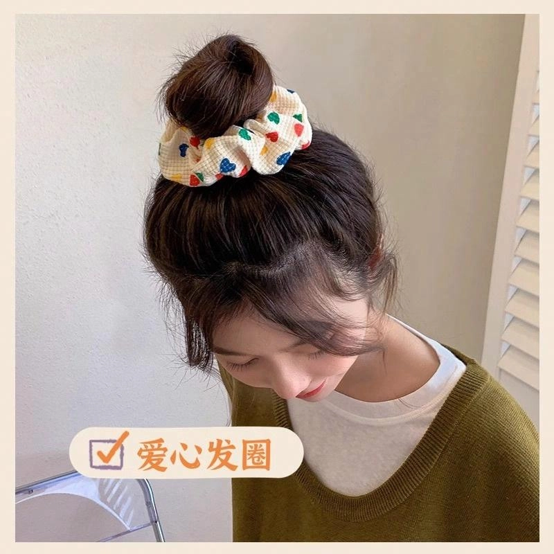 丹琴 甜妹少女韩国爱心波点大肠发绳肥肠可爱日系丸子头马尾头绳 布艺 发圈 女款