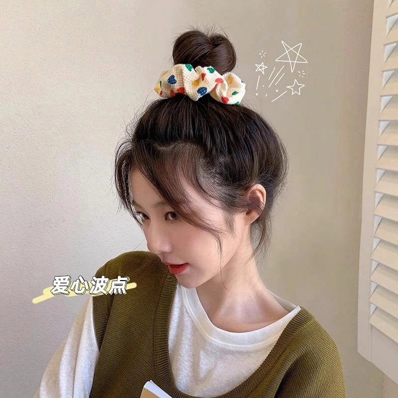 丹琴 甜妹少女韩国爱心波点大肠发绳肥肠可爱日系丸子头马尾头绳 布艺 发圈 女款