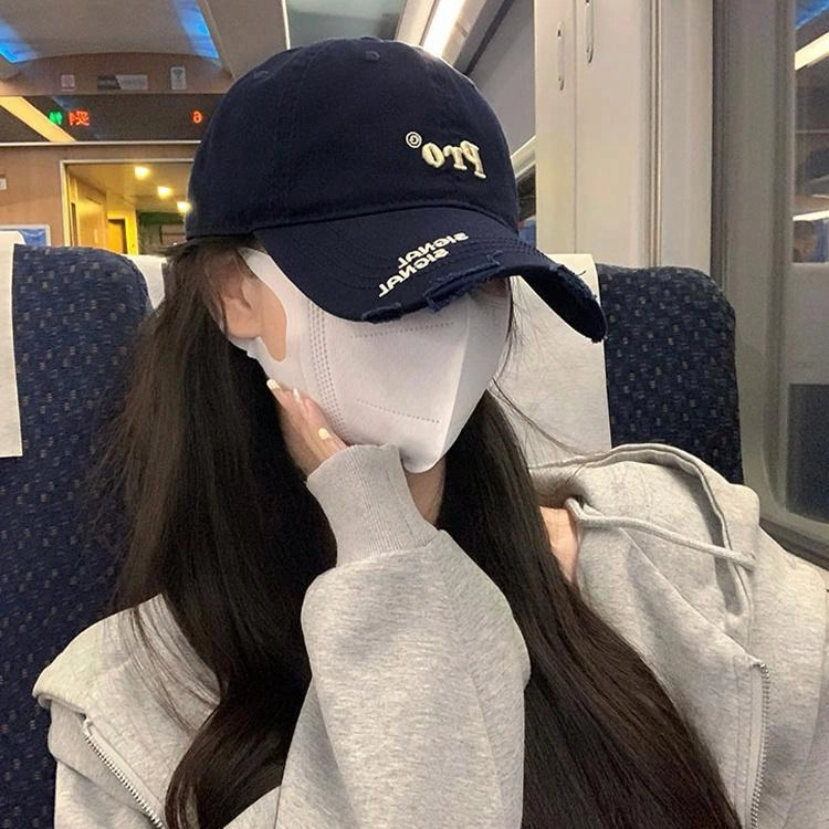 浪莎 立体字母刺绣破洞户外出行运动风百搭大头围显脸小防晒遮阳帽 棉 鸭舌帽 男女同款情侣款