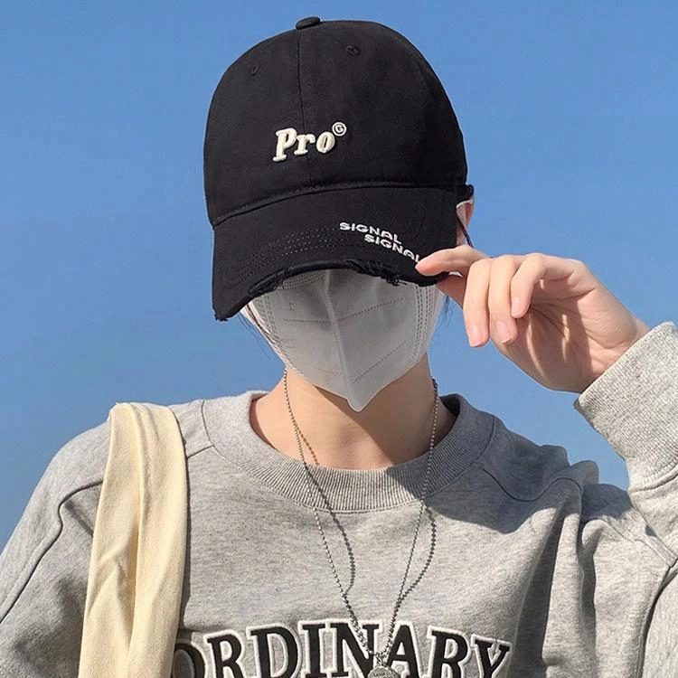 浪莎 立体字母刺绣破洞户外出行运动风百搭大头围显脸小防晒遮阳帽 棉 鸭舌帽 男女同款情侣款