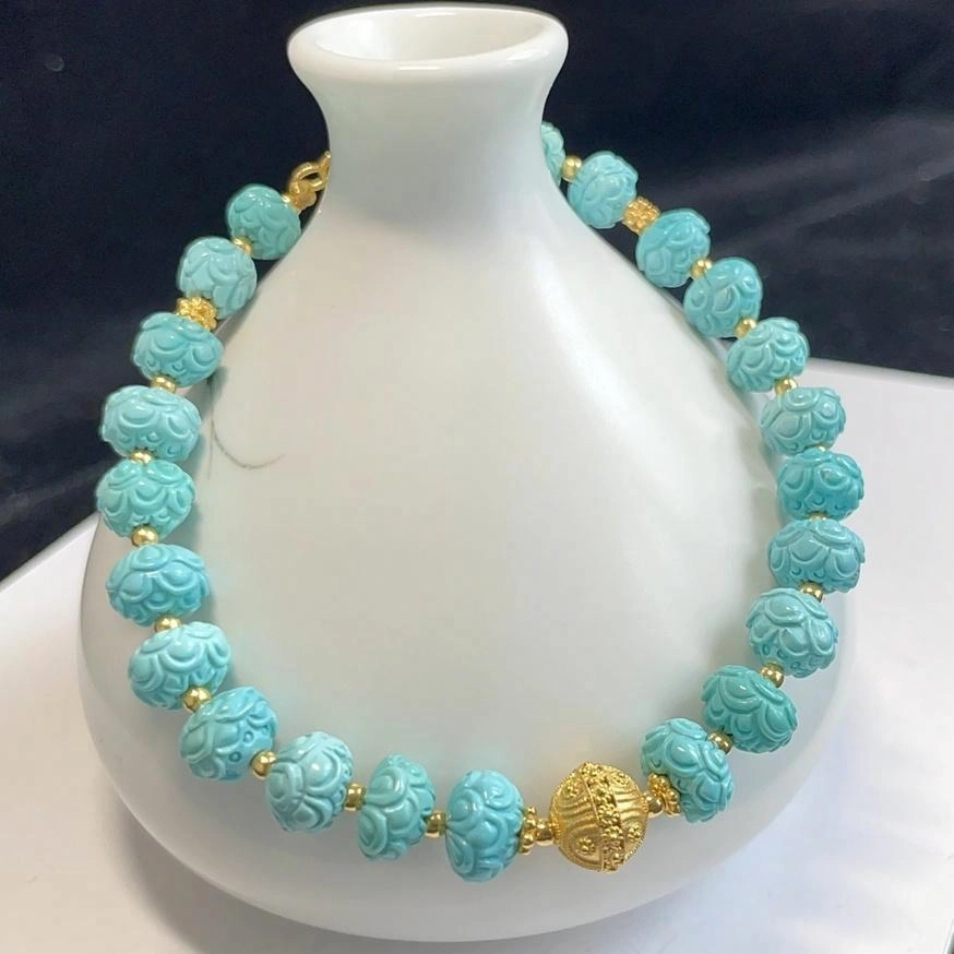 灵运宝 【师傅已加能量】#转运招财原矿高瓷蓝富甲莲花珠一物一图无油无水 绿松石 手链 男女同款情侣款
