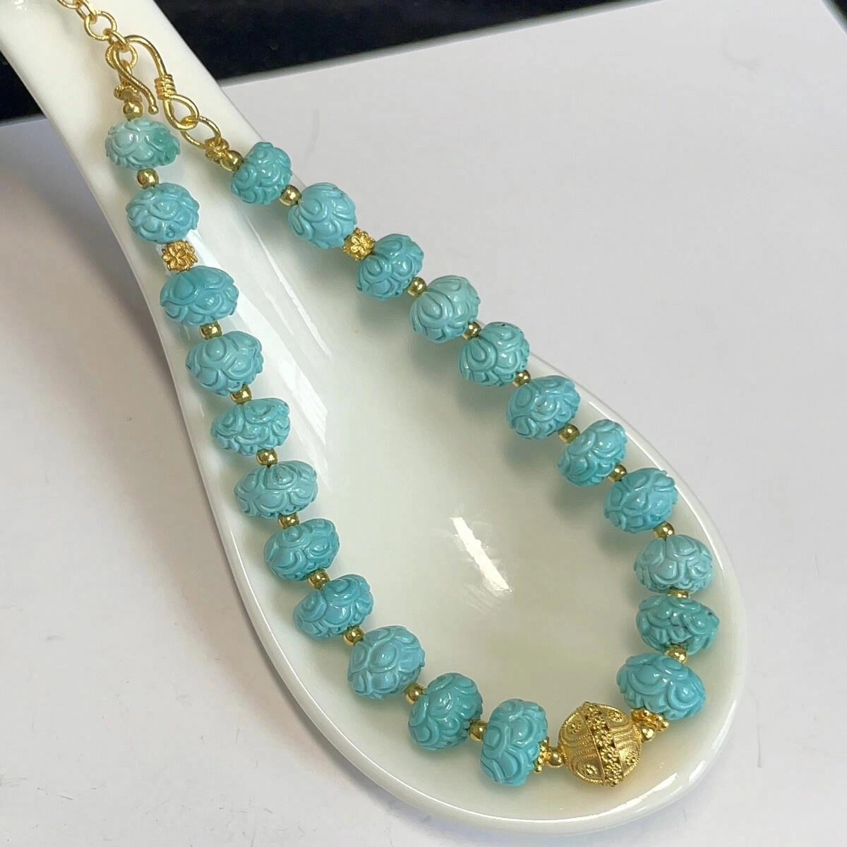 灵运宝 【师傅已加能量】#转运招财原矿高瓷蓝富甲莲花珠一物一图无油无水 绿松石 手链 男女同款情侣款