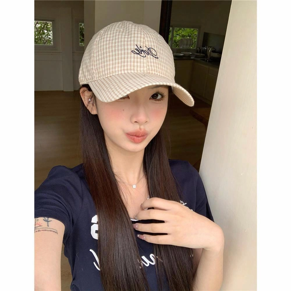 佩洛依 清新格子休闲百搭显脸小时尚 字母刺绣软顶遮阳防晒 聚酯纤维 鸭舌帽 男女同款情侣款