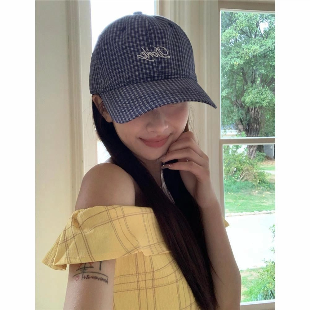 佩洛依 清新格子休闲百搭显脸小时尚 字母刺绣软顶遮阳防晒 聚酯纤维 鸭舌帽 男女同款情侣款