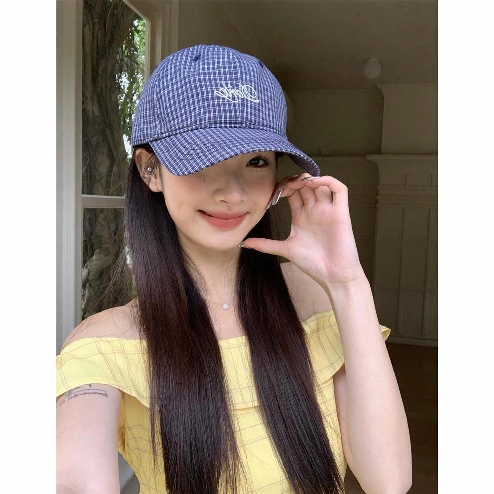 佩洛依 清新格子休闲百搭显脸小时尚 字母刺绣软顶遮阳防晒 聚酯纤维 鸭舌帽 男女同款情侣款