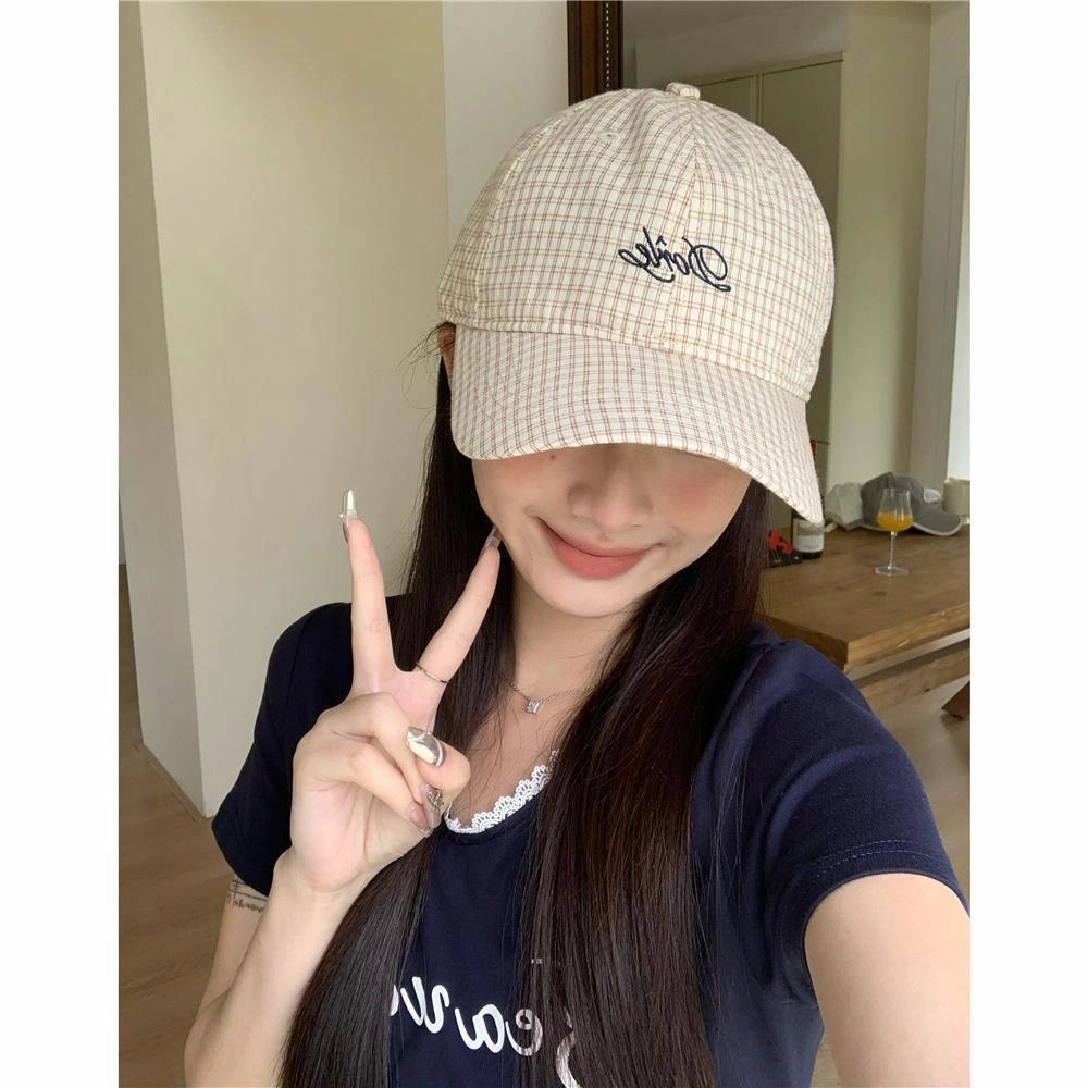 佩洛依 清新格子休闲百搭显脸小时尚 字母刺绣软顶遮阳防晒 聚酯纤维 鸭舌帽 男女同款情侣款