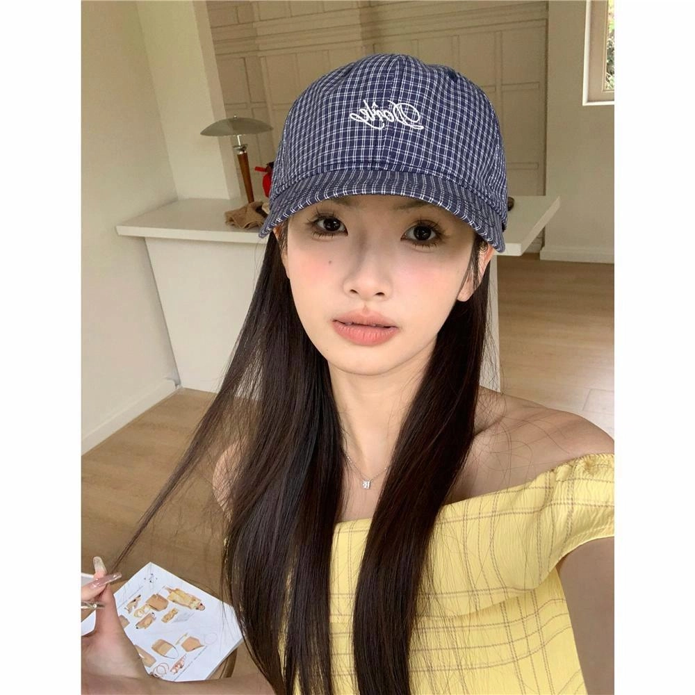 佩洛依 清新格子休闲百搭显脸小时尚 字母刺绣软顶遮阳防晒 聚酯纤维 鸭舌帽 男女同款情侣款