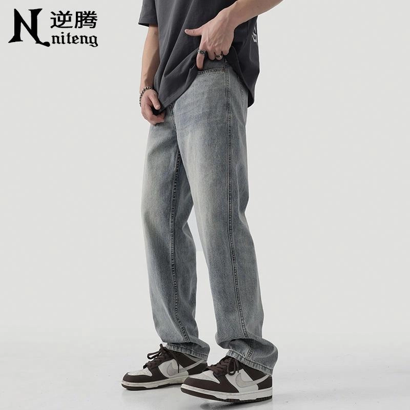 逆腾 潮牌复古直筒牛仔裤 男女同款 蓝色