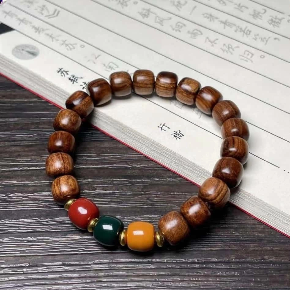 镯钰瑭 三色珠串珠 新中式国潮风复古文艺转运 文玩盘玩佛珠念珠绕指柔好运 花梨木 手串 男女同款情侣款