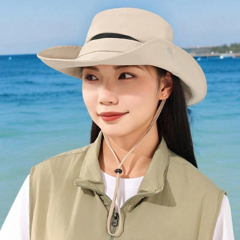 特步 防晒帽女夏季户外登山大头围可折叠遮阳防晒帽子高颜值防紫外线正品潮西部牛仔 锦纶 渔夫帽 男女同款情侣款