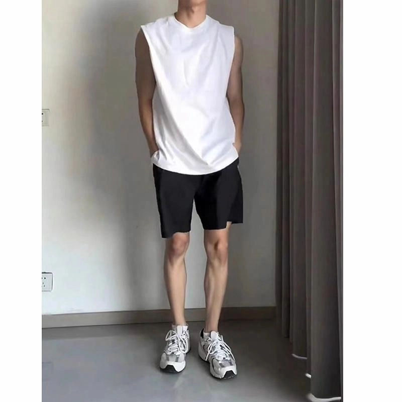 黑马漫画 健身不过膝美式运动五分休闲短裤 男女同款 墨黑色